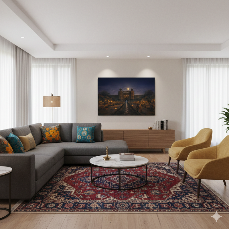 Chandni Chowk Moonlight – Mughal Night Market Canvas Art