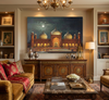 Badshahi Mosque Lahore Canvas Wall Art – Moonlit Mughal Architecture with Golden Domes