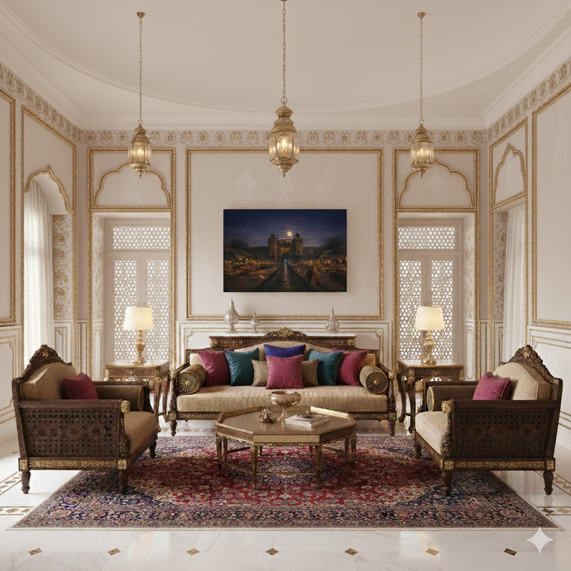 Chandni Chowk Moonlight – Mughal Night Market Canvas Art