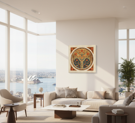 Golden Blossom Arch — Mughal Floral Harmony Canvas