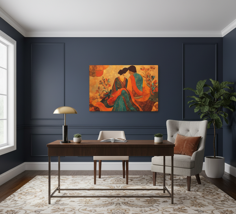 Amber Embrace of Anarkali & Salim – Mughal Romance Canvas Art