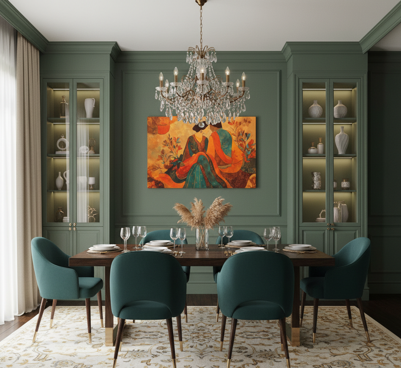 Amber Embrace of Anarkali & Salim – Mughal Romance Canvas Art