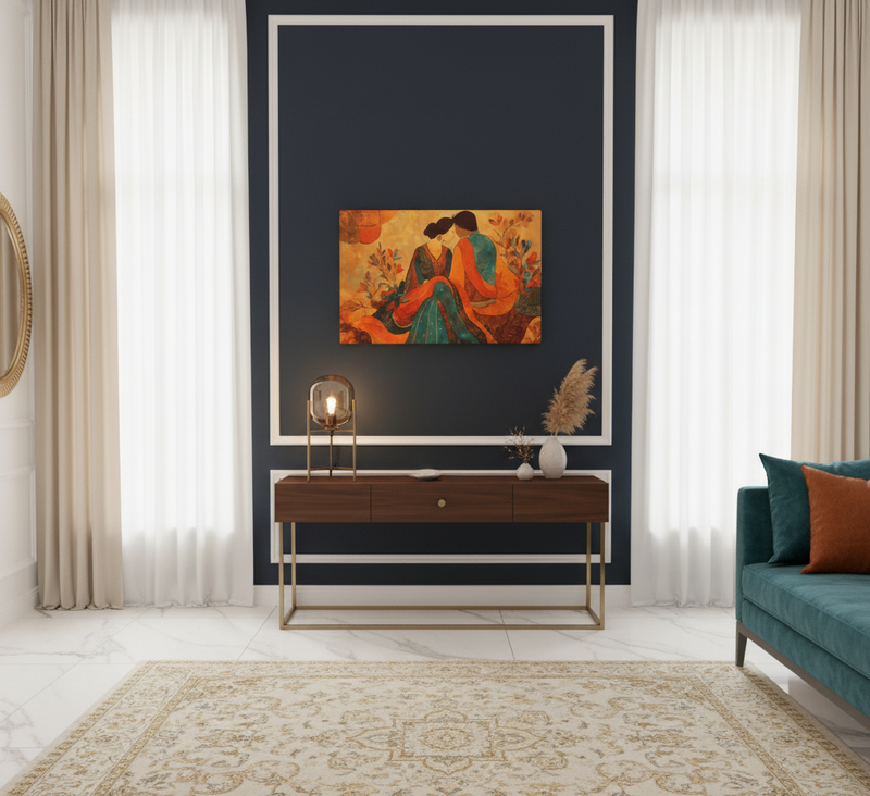 Amber Embrace of Anarkali & Salim – Mughal Romance Canvas Art