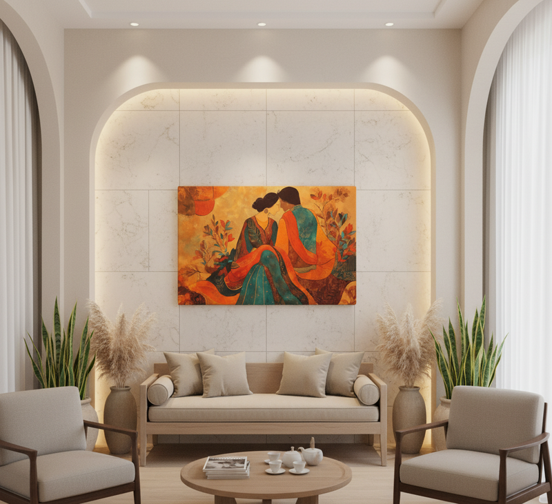 Amber Embrace of Anarkali & Salim – Mughal Romance Canvas Art