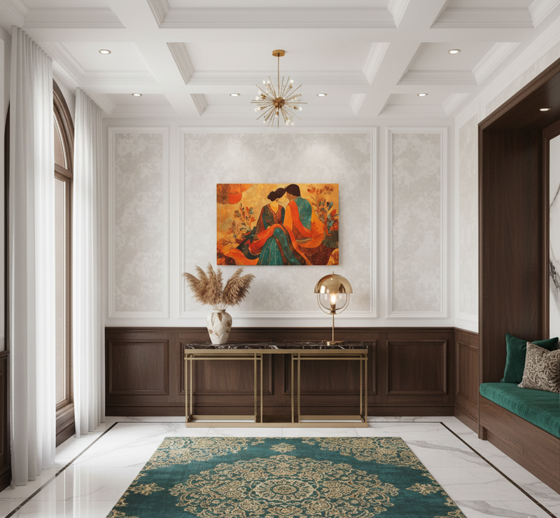 Amber Embrace of Anarkali & Salim – Mughal Romance Canvas Art