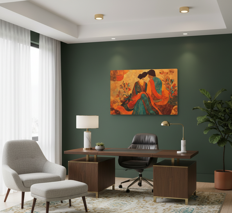 Amber Embrace of Anarkali & Salim – Mughal Romance Canvas Art