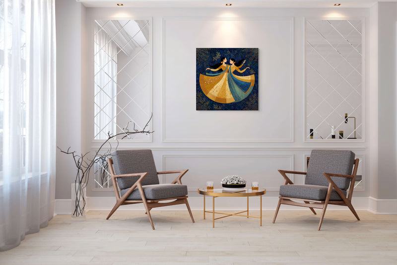 Golden Waltz – Mughal-Inspired Dance Canvas