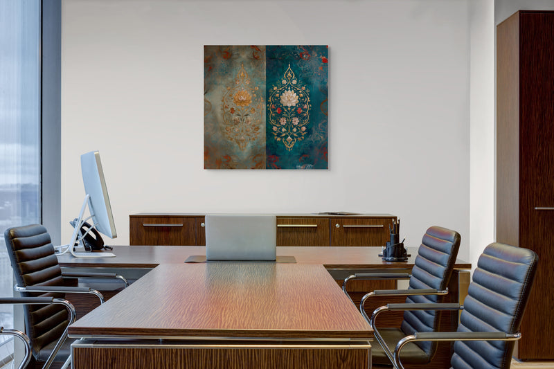 Lotus of Two Realms – Mughal Floral Harmony Canvas Art