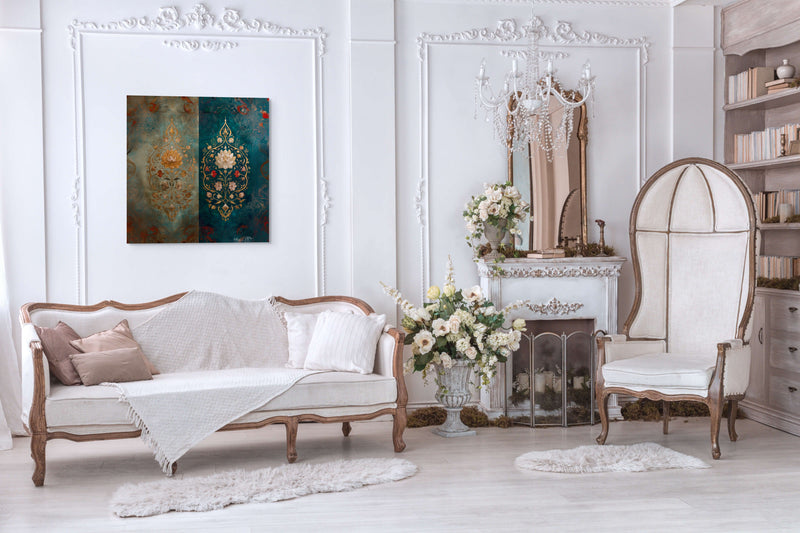 Lotus of Two Realms – Mughal Floral Harmony Canvas Art