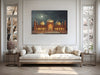 Badshahi Mosque Lahore Canvas Wall Art – Moonlit Mughal Architecture with Golden Domes