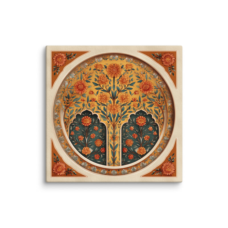 Golden Blossom Arch — Mughal Floral Harmony Canvas