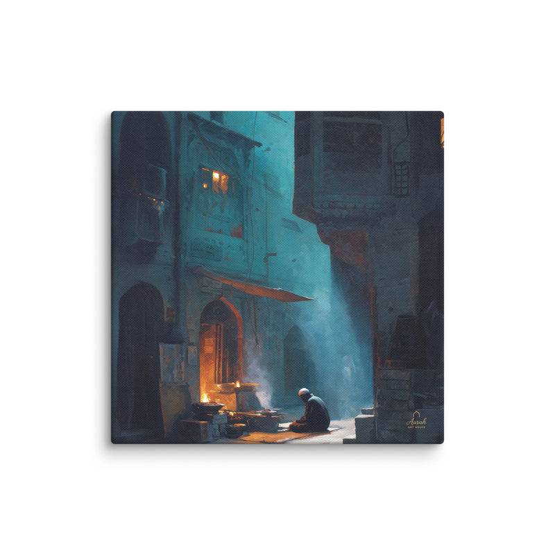 Midnight Courtyard Glow – Old Delhi Mughal Architectural Canvas Wall Art