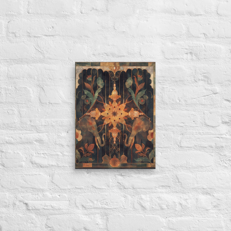 Obsidian Mughal Crest – Regal Crimson-Gold Canvas