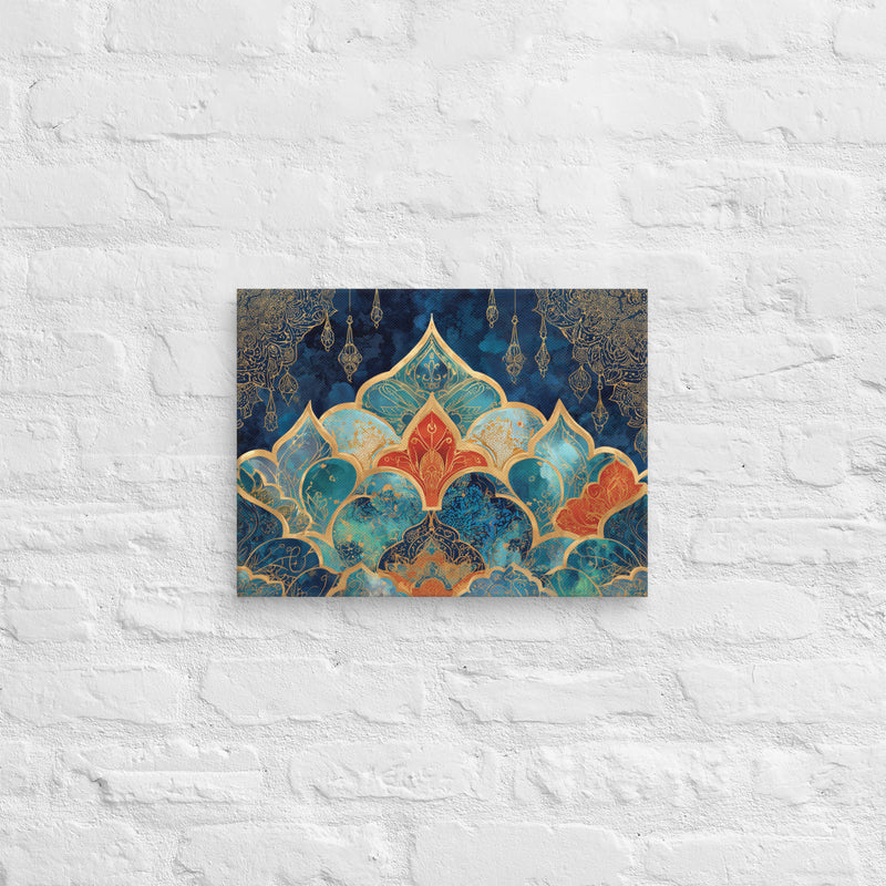 Azure Petal Mosaic – Gold-Gilded Mughal Fan