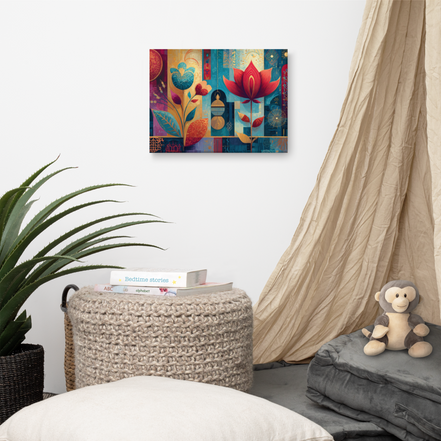 Prismatic Lotus Garden – Mughal Pop Canvas