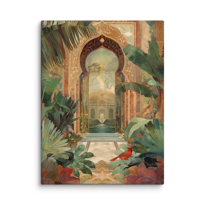 Secret Mughal Garden – Emerald & Cardinal Canvas