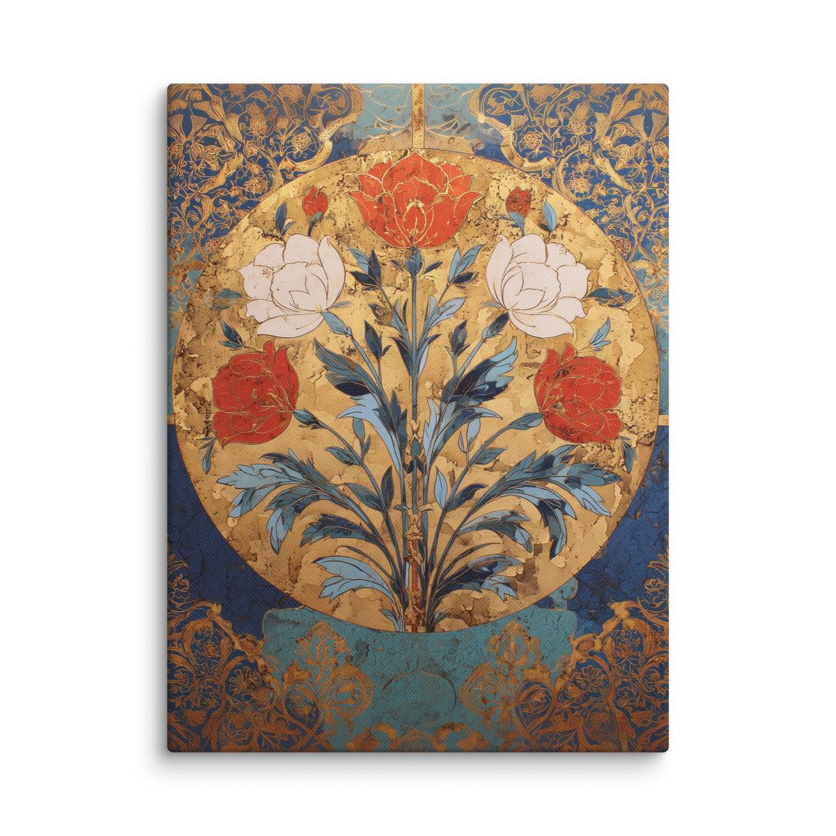 Golden Garden of the Mughals – Floral Medallion Mughal Canvas Art