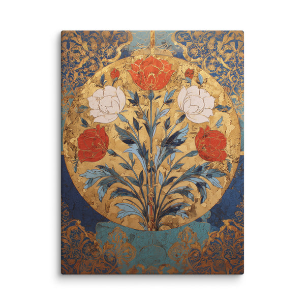 Golden Garden of the Mughals – Floral Medallion Mughal Canvas Art