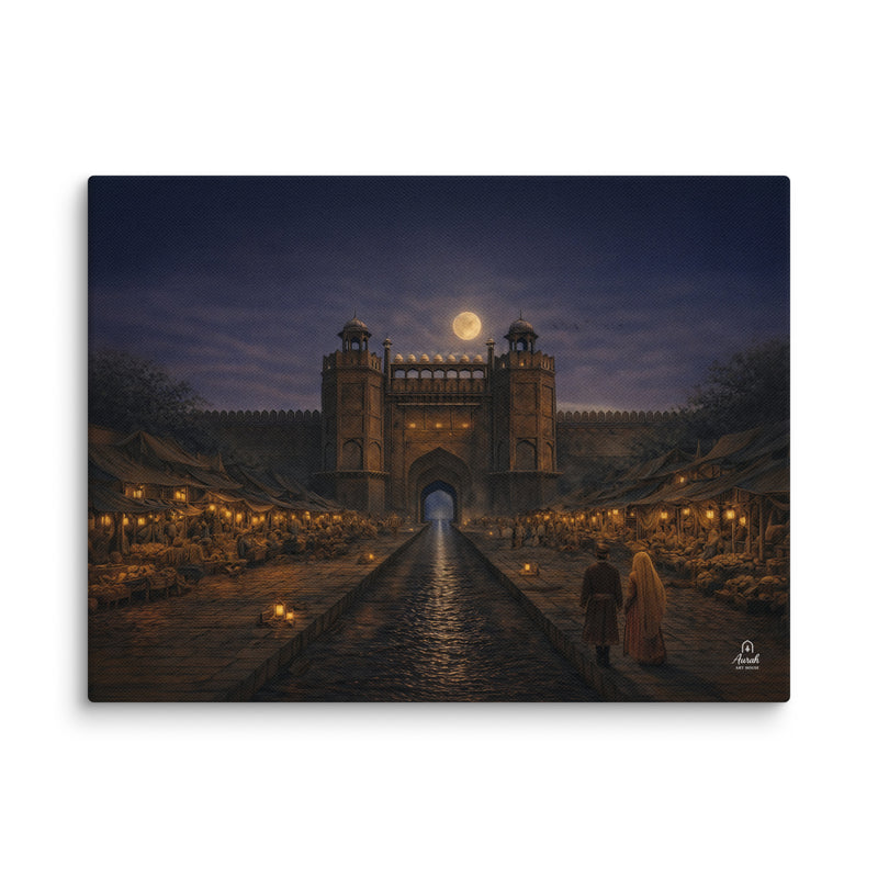Chandni Chowk Moonlight – Mughal Night Market Canvas Art