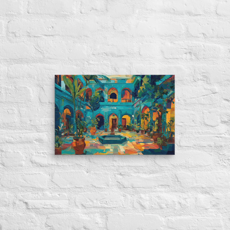 Teal Courtyard Serenade – Impressionist Mughal Oasis