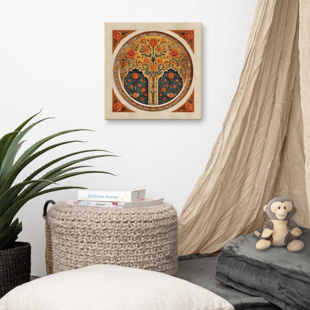 Golden Blossom Arch — Mughal Floral Harmony Canvas