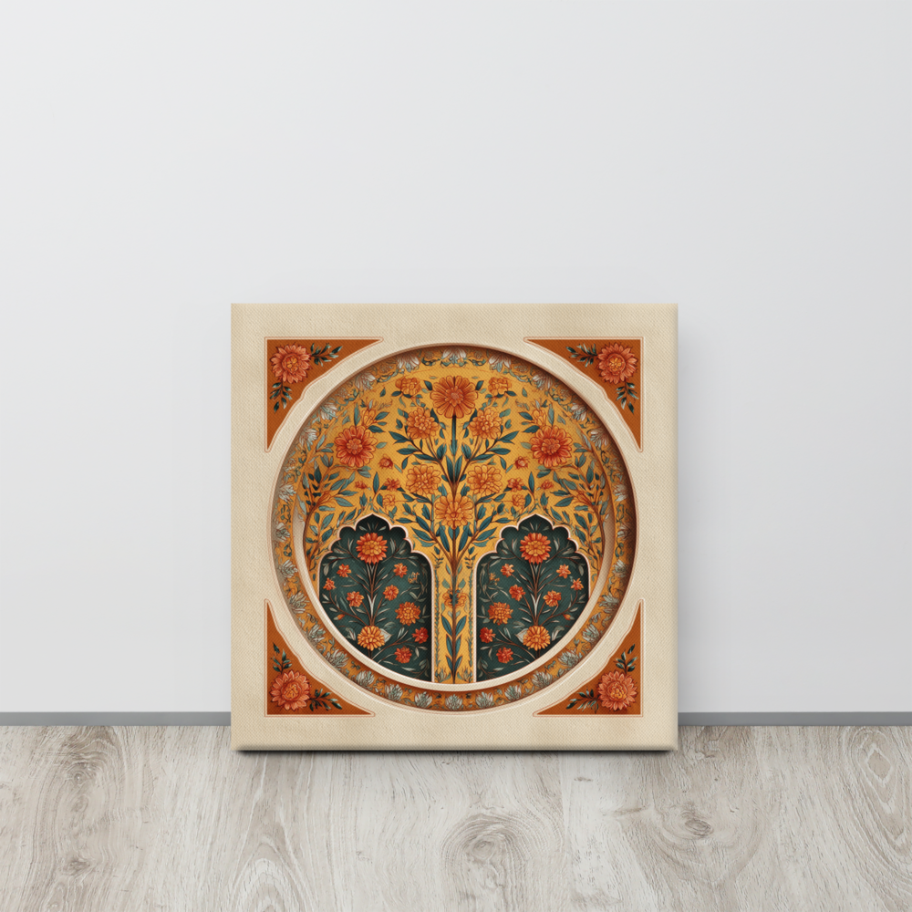 Golden Blossom Arch — Mughal Floral Harmony Canvas