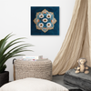 Blue Garden Reverie – Mughal Floral Medallion Canvas Art with Ivory Blossoms & Gold Detailing