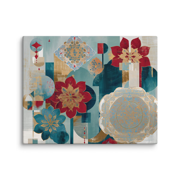 Modern Mughal Blooms – Red & Teal Harmony