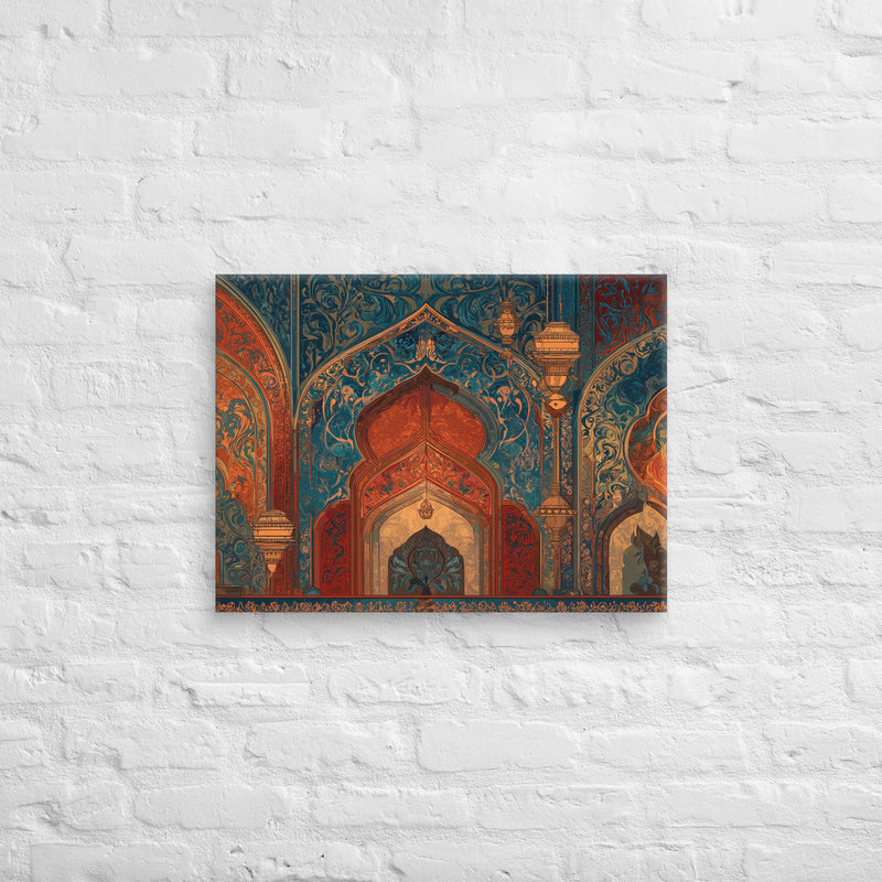 Crimson Arches of the Red Castle – Mughal Palace Canvas