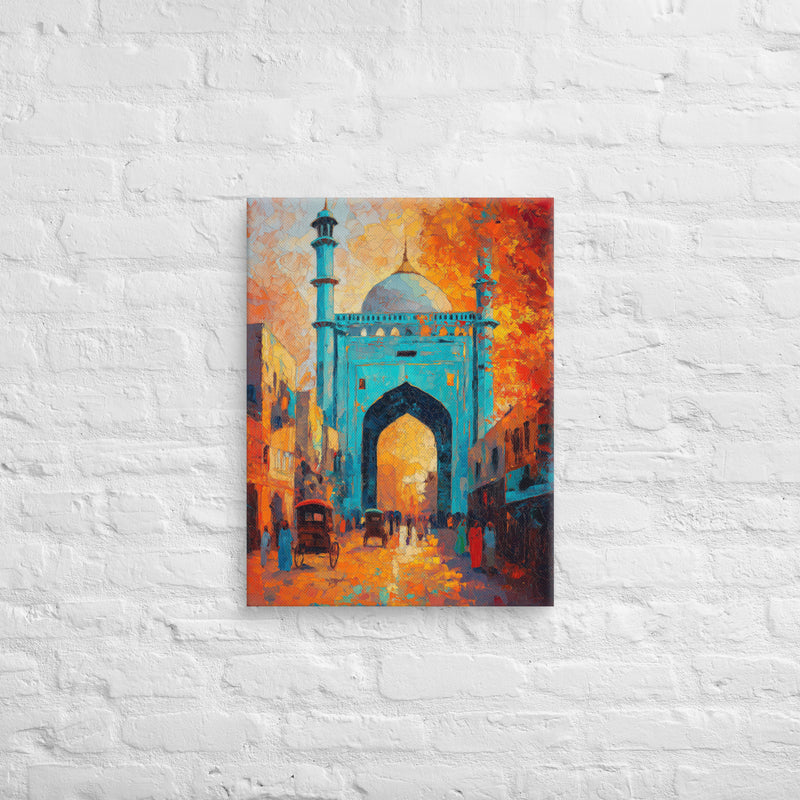 Sunset Gate of Old Delhi – Impasto Mughal Street Canvas