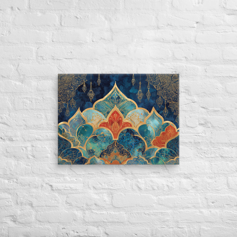 Azure Petal Mosaic – Gold-Gilded Mughal Fan