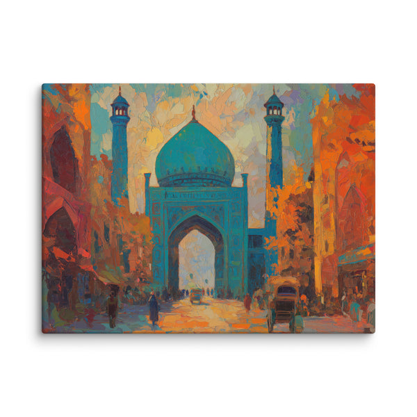 Impressionist Delhi Gate – Teal & Ember Canvas
