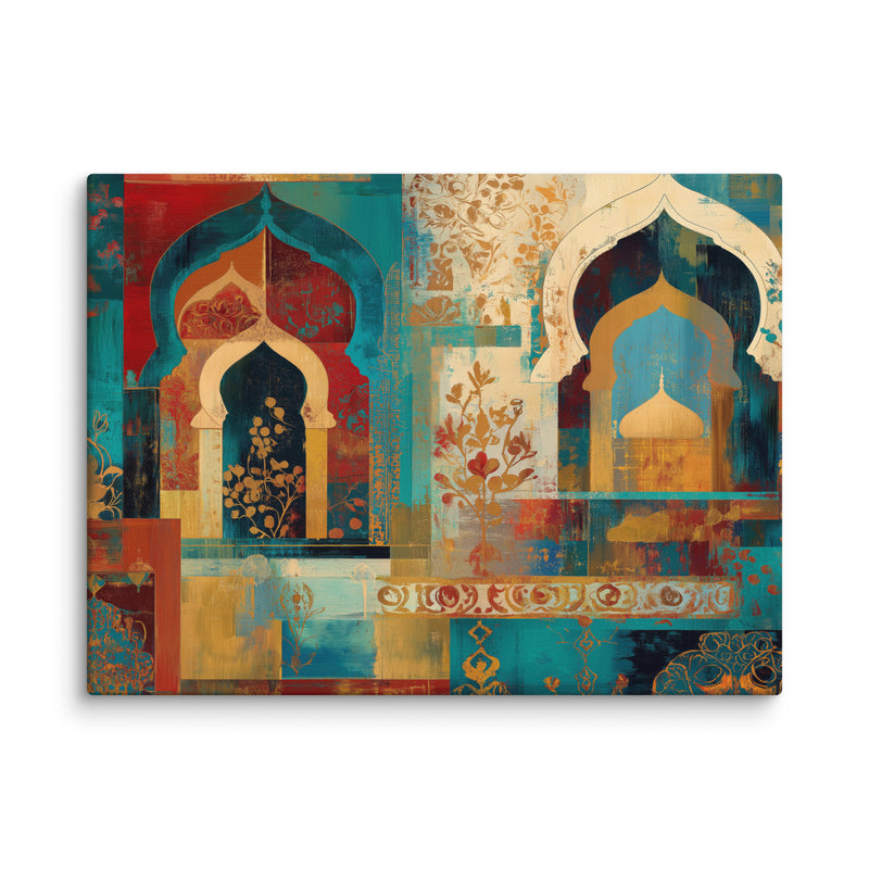 Turquoise Arches of the Mughal Court – Abstract Mughal Architecture Canvas Wall Art