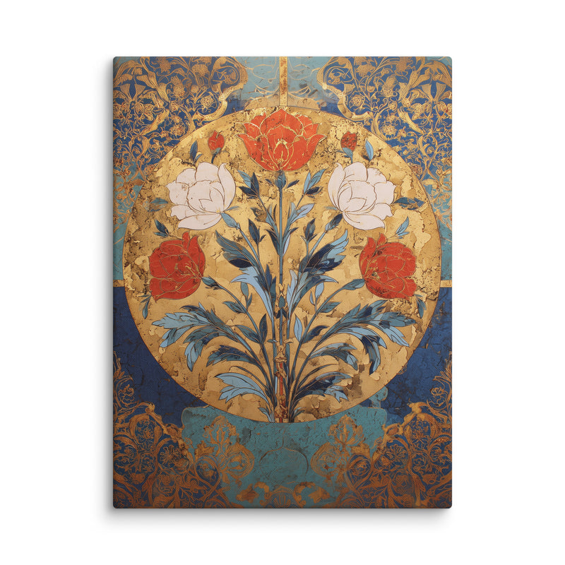 Golden Garden of the Mughals – Floral Medallion Mughal Canvas Art