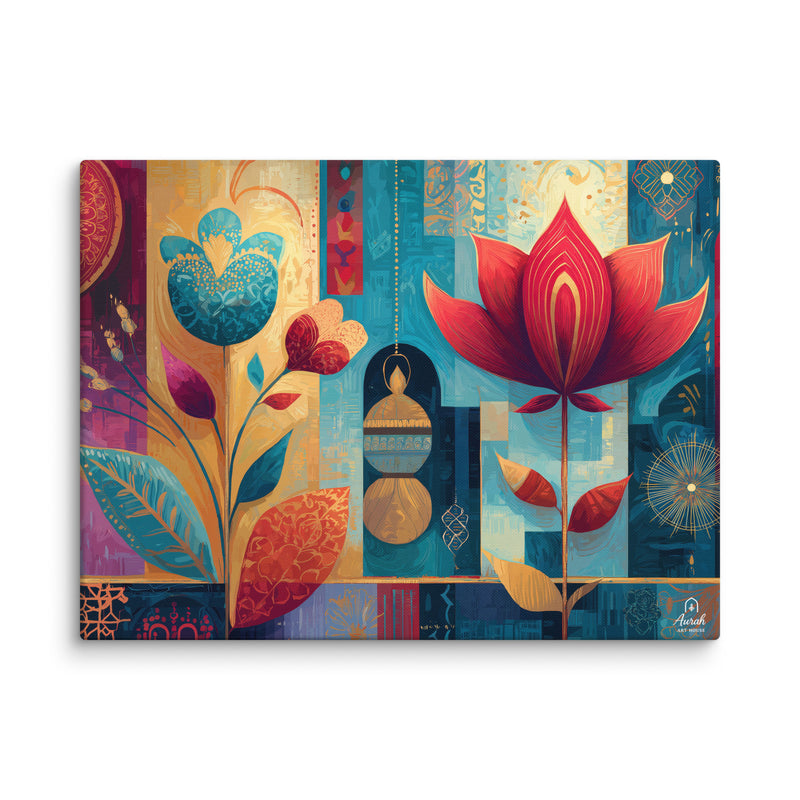 Prismatic Lotus Garden – Mughal Pop Canvas
