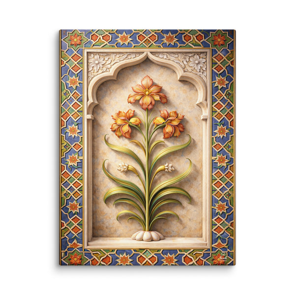 Mughal Floral Arch Canvas – Naulakha Pavilion Lahore Fort Botanical Motif