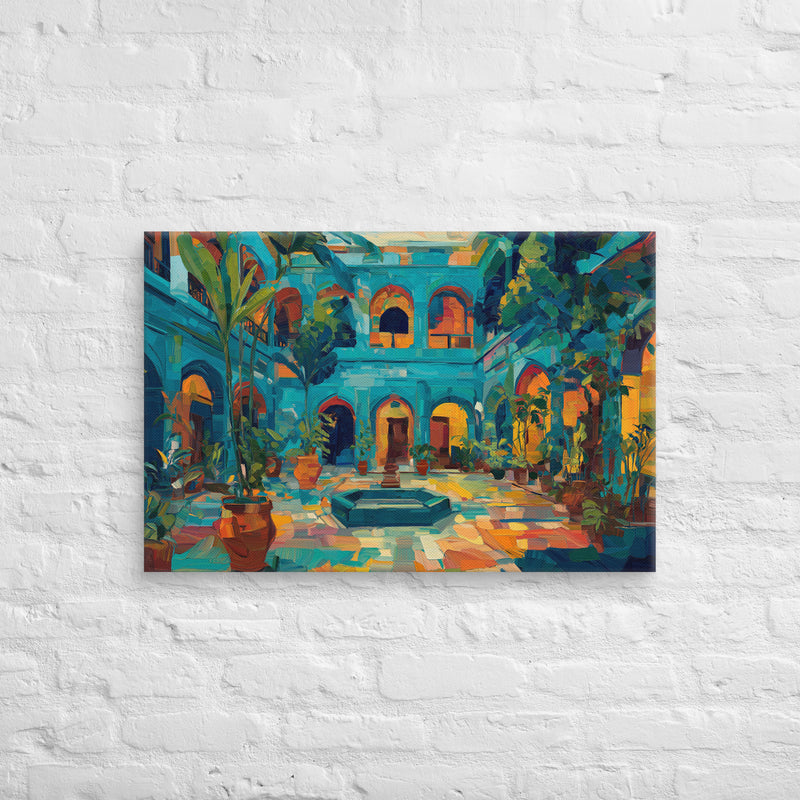 Teal Courtyard Serenade – Impressionist Mughal Oasis