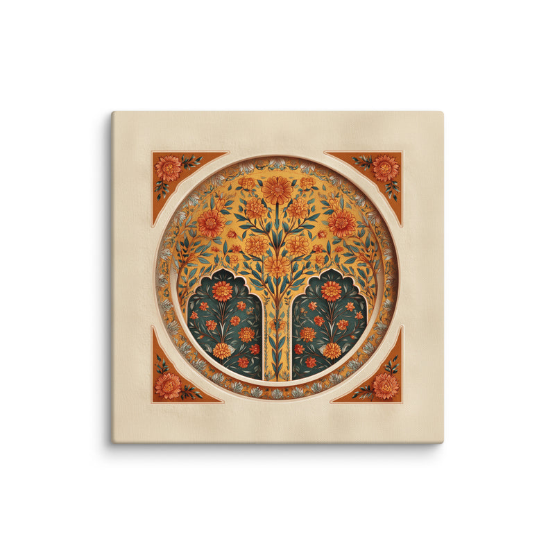 Golden Blossom Arch — Mughal Floral Harmony Canvas