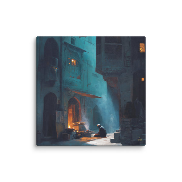 Midnight Courtyard Glow – Old Delhi Mughal Architectural Canvas Wall Art