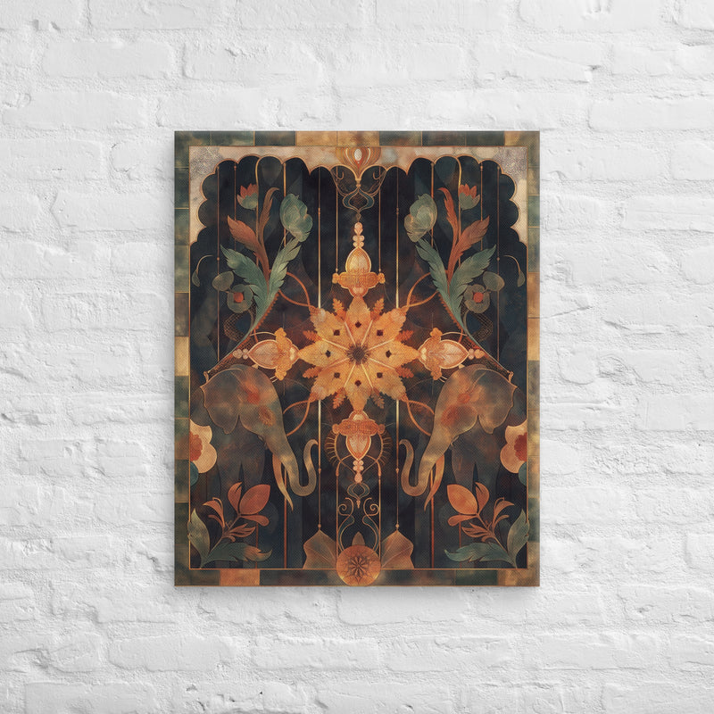 Obsidian Mughal Crest – Regal Crimson-Gold Canvas