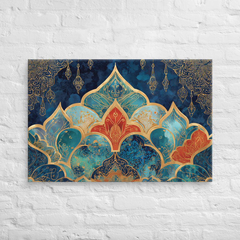 Azure Petal Mosaic – Gold-Gilded Mughal Fan