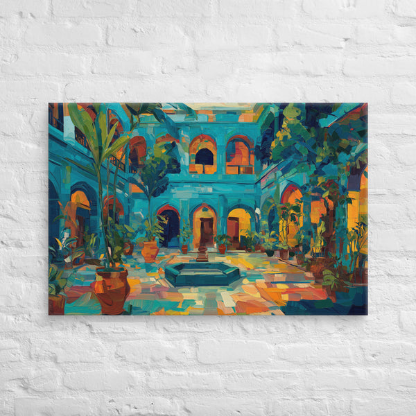 Teal Courtyard Serenade – Impressionist Mughal Oasis