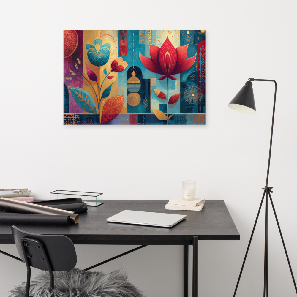 Prismatic Lotus Garden – Mughal Pop Canvas