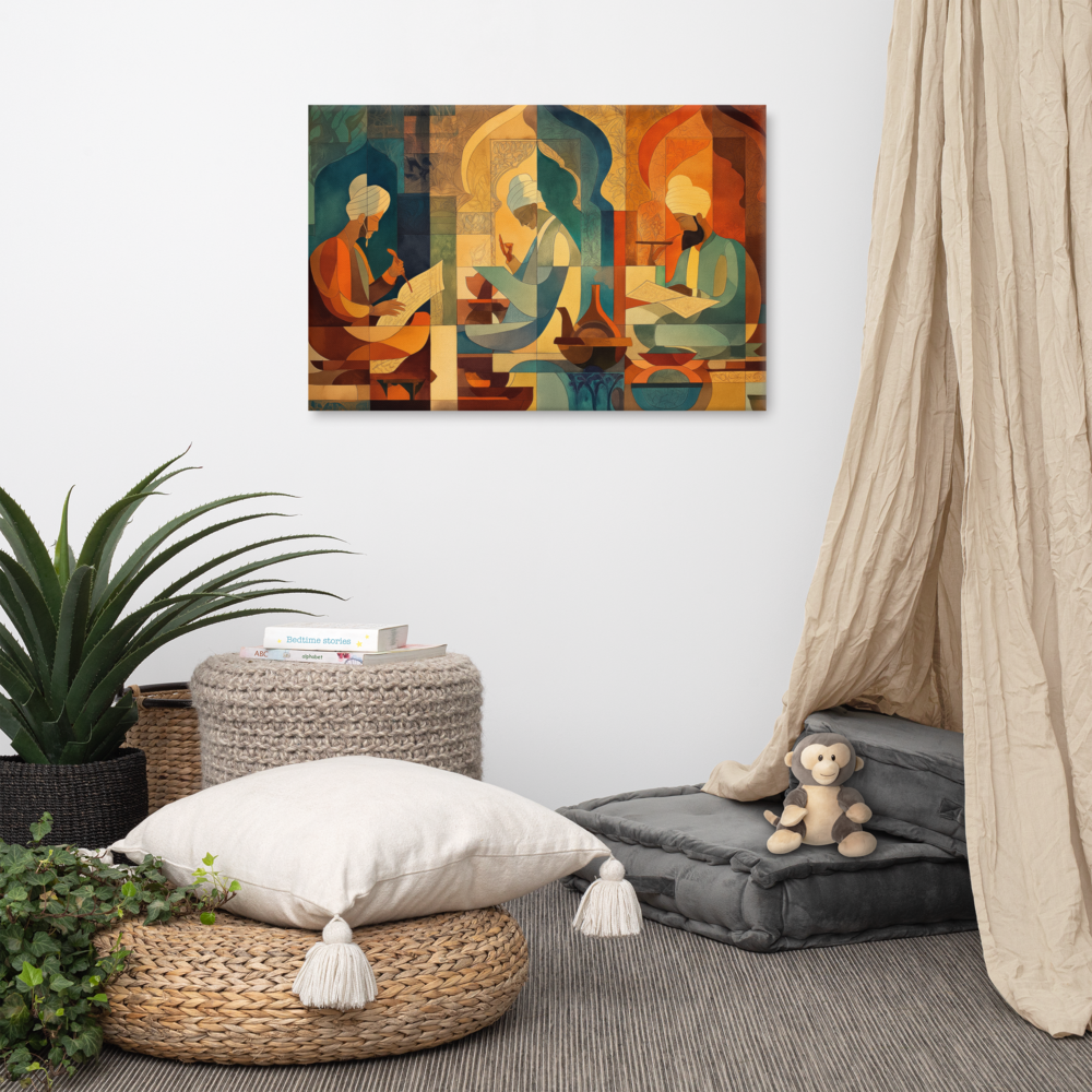 Scholars of the Mughal Era - Abstract Mughal Art Canvas