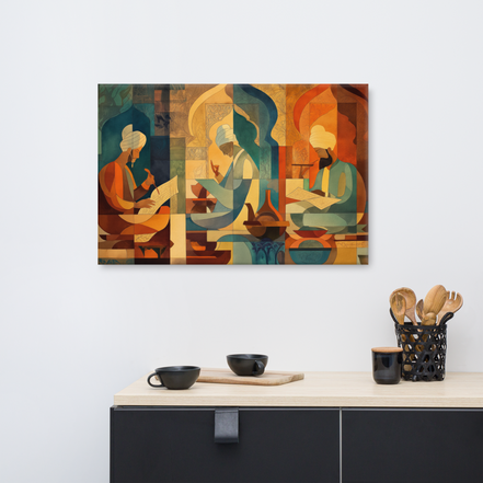 Scholars of the Mughal Era - Abstract Mughal Art Canvas
