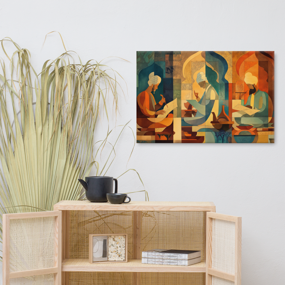 Scholars of the Mughal Era - Abstract Mughal Art Canvas