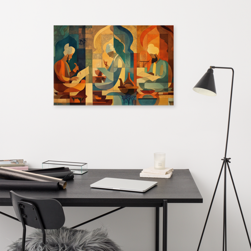 Scholars of the Mughal Era – Abstract Cultural Canvas Art | Mughal Heritage Wall Decor