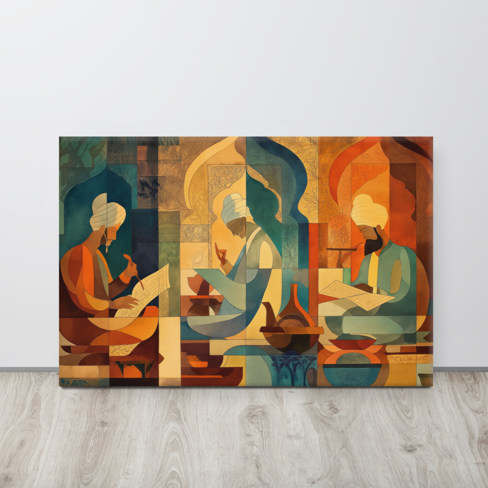 Scholars of the Mughal Era - Abstract Mughal Art Canvas