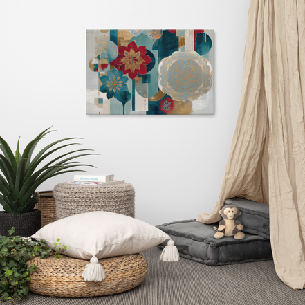 Modern Mughal Blooms – Red & Teal Harmony