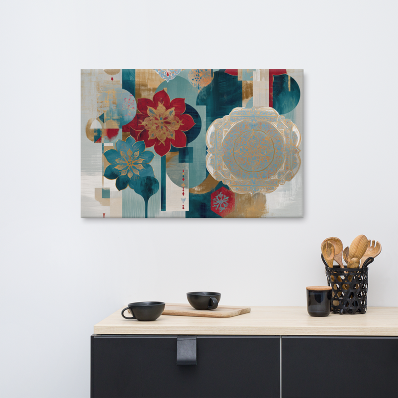 Modern Mughal Blooms – Red & Teal Harmony